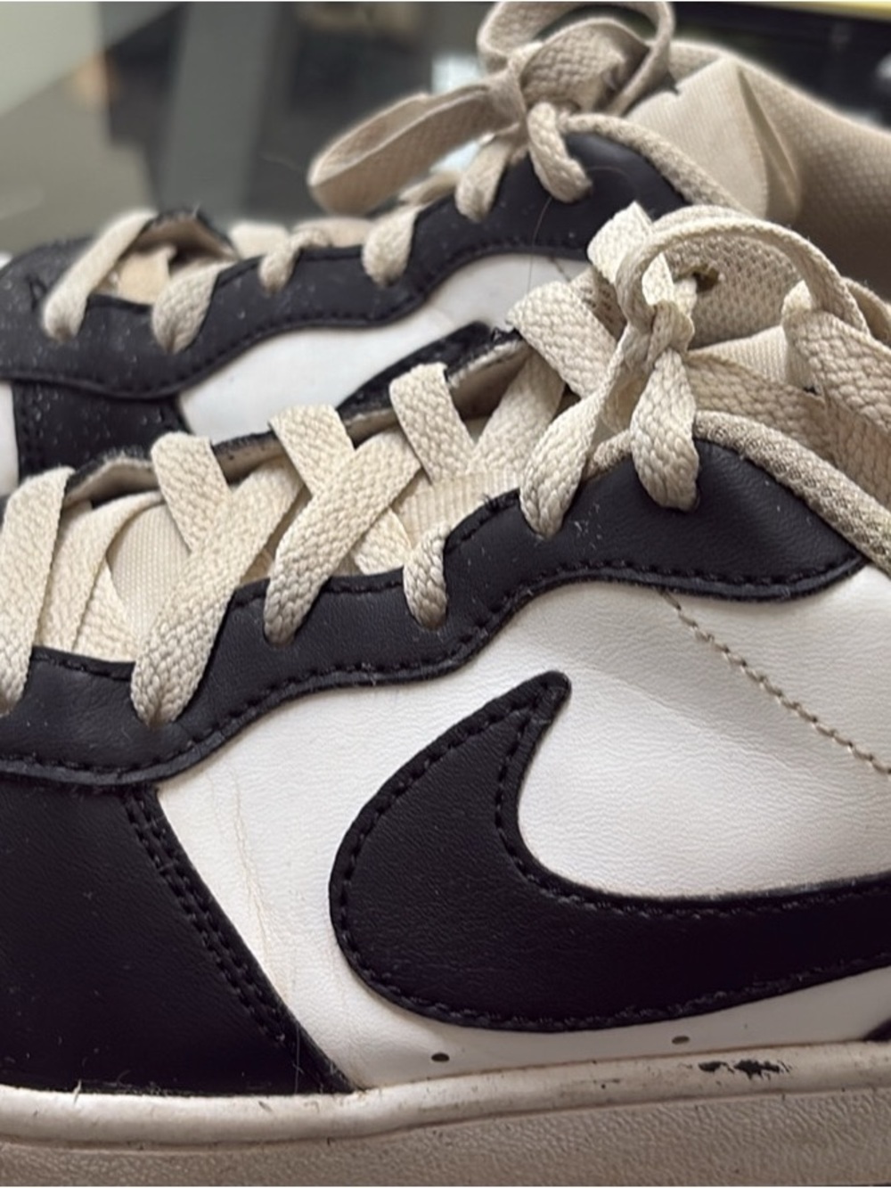 Nike Kids Black and White Sneakers with Cream Laces